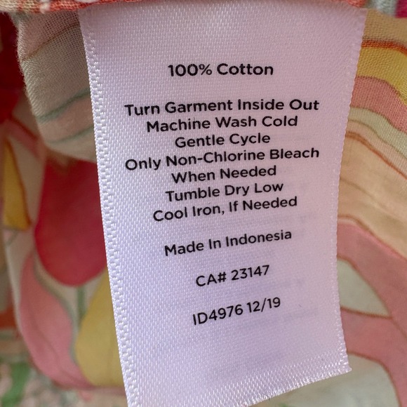 Talbots Womens XL Blouse Pink Yellow Floral Paisley Pintuck Cotton Split Neck - Picture 5 of 9